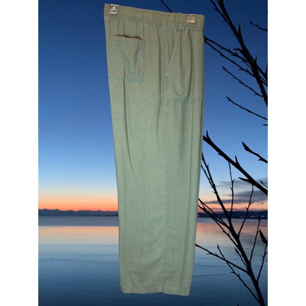 GAP Linen Rayon Blend Wide Leg Pull On Drawstring Pants Women's L Green Pockets